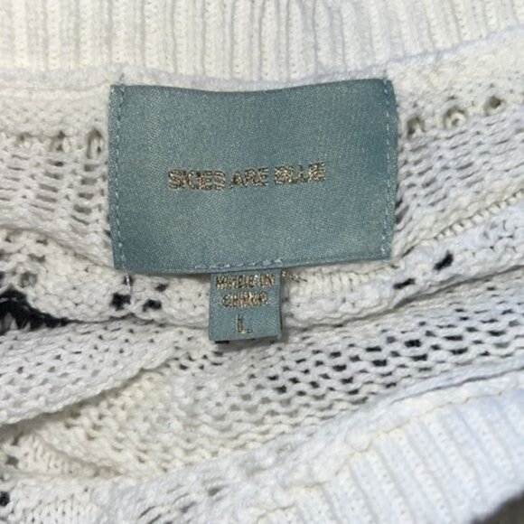 Skies Are Blue Open-Knit White & Black Striped Long Sleeve Sweater Womens Size L - Picture 11 of 13